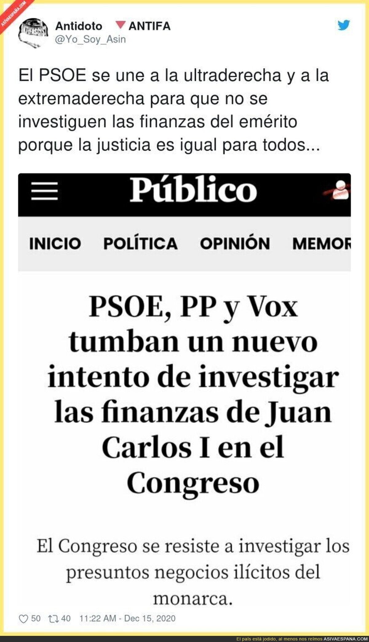 El PSOE se une a las corruptelas del Rey encubriéndolas
