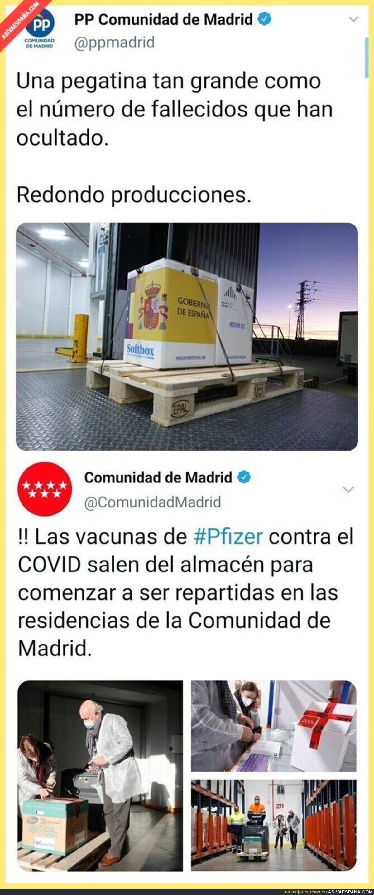 Ojo a las cajas de vacunas de Madrid tras quejarse de la propaganda del Gobierno de Pedro Sánchez