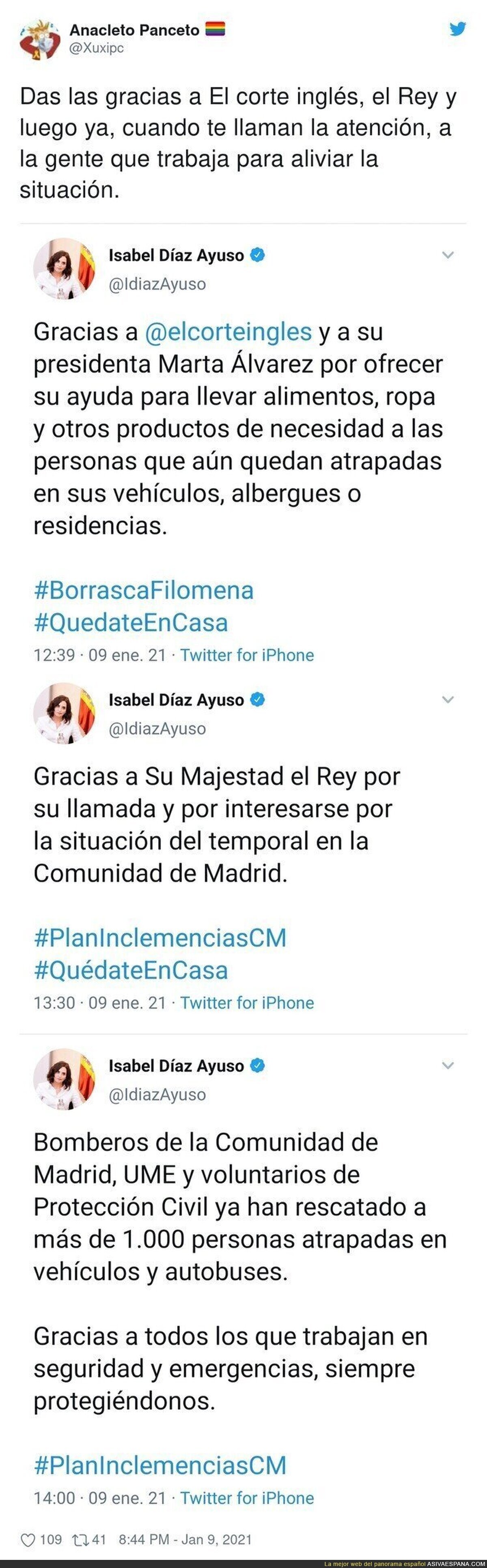Los polémicos tuits de Isabel Díaz Ayuso en pleno temporal de nieve