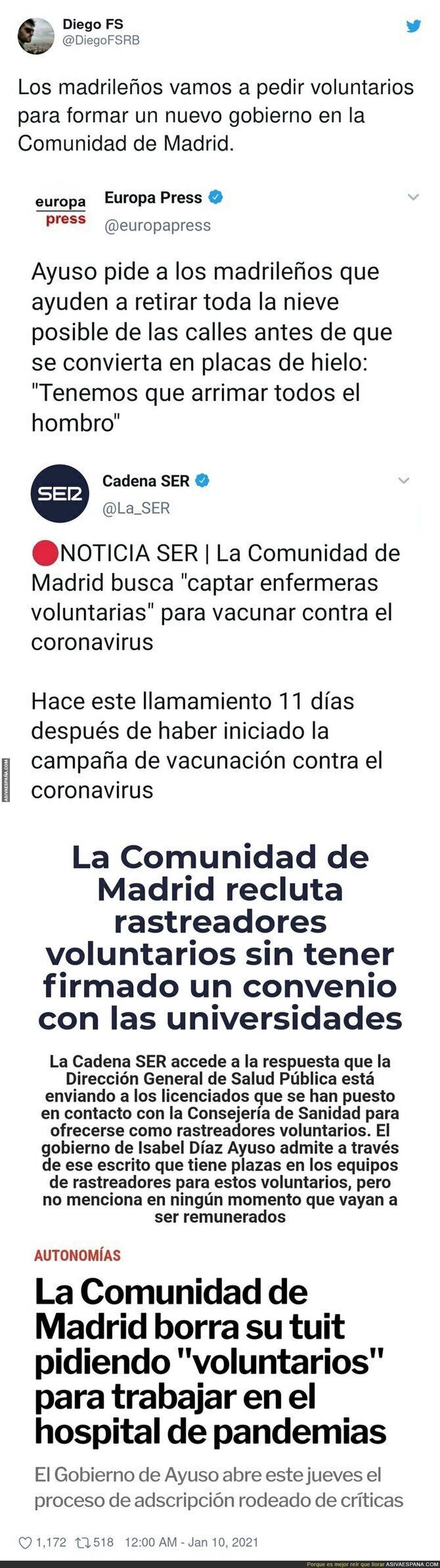 El PP busca gente que trabaje gratis en Madrid