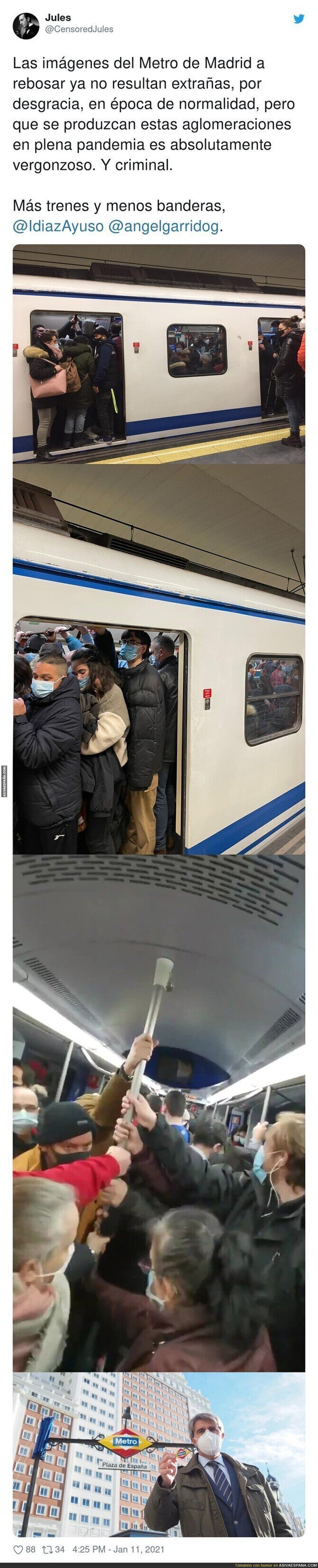 Vergüenza mundial por como Madrid trata a sus habitantes metiéndolos enlatados en el Metro