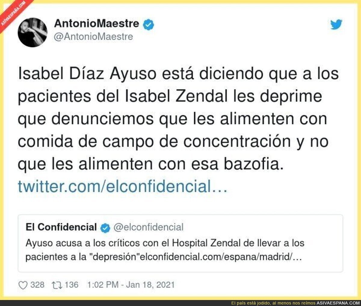 Isabel Díaz Ayuso echa la culpa a las críticas sobre la salud de los pacientes de su basura de Hospital