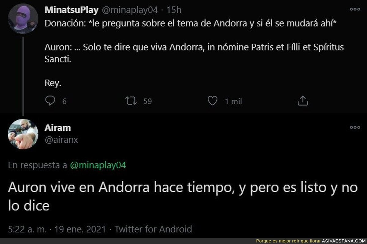 El youtuber 'Auronplay' también está viviendo en Andorra desde hace meses para no pagar impuestos en España y ha tratado ocultarlo pero ha sido cazado por este detalle