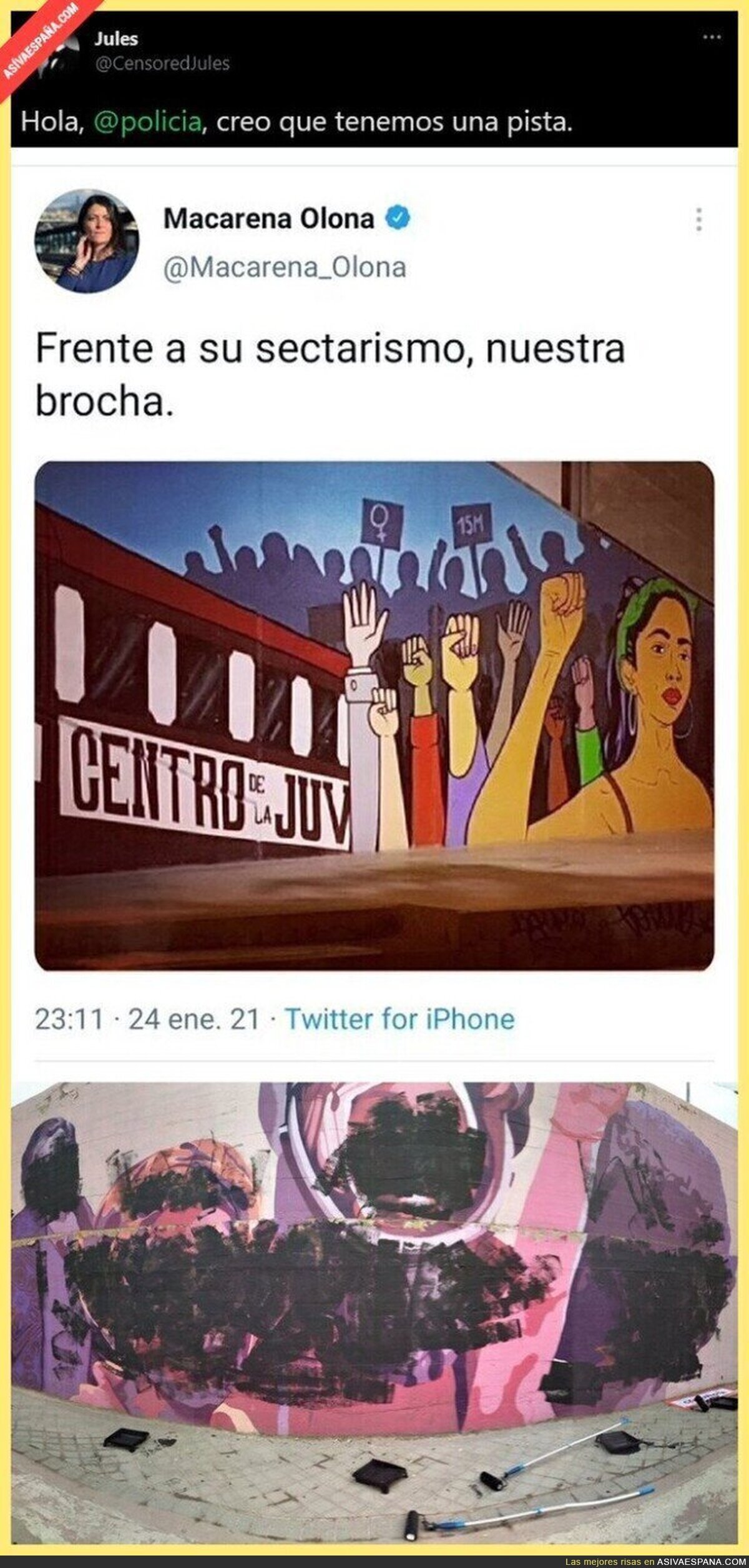 Localizan a una de las responsables del vandalismo en esta pintada de Ciudad Lineal