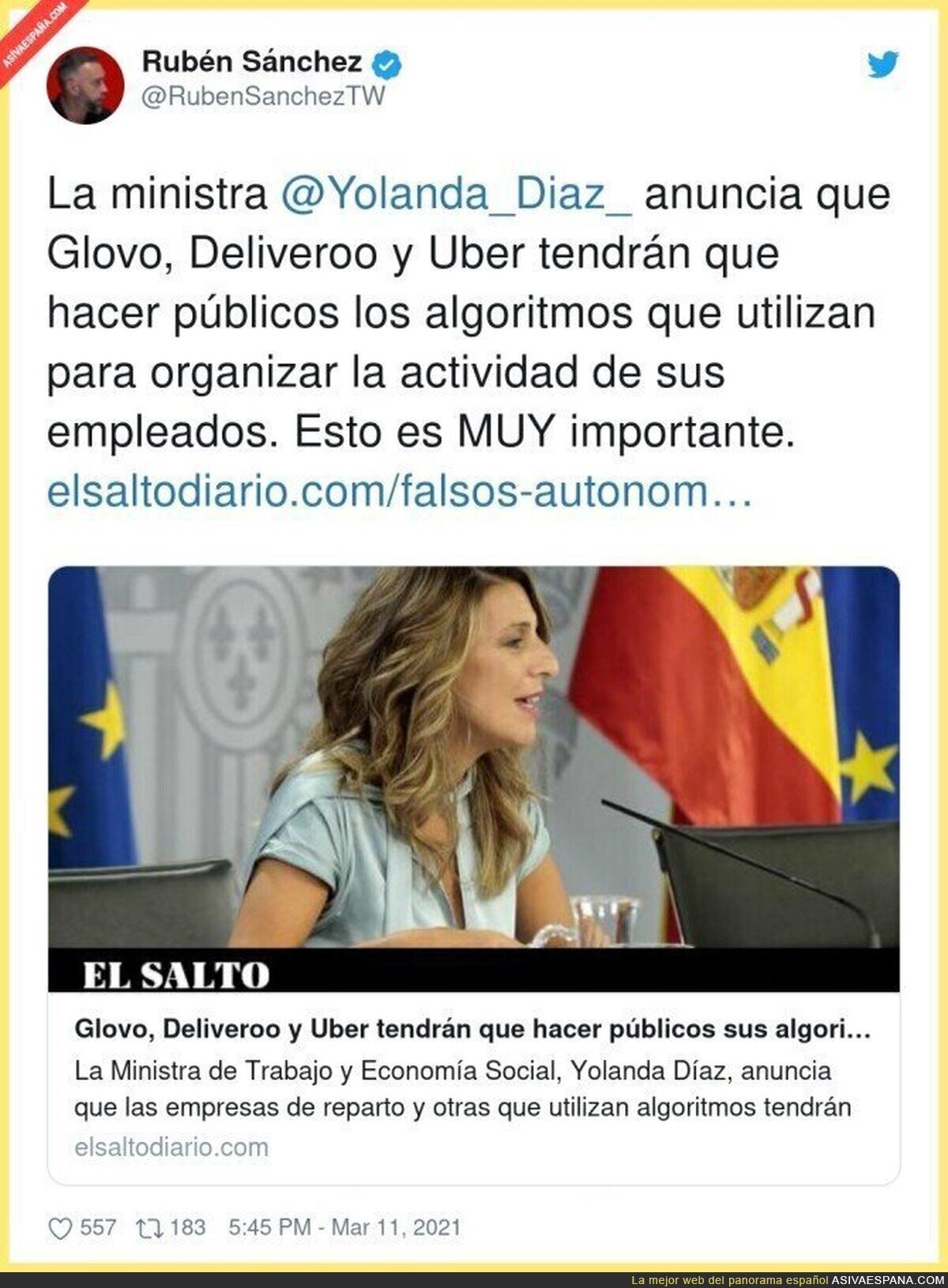 La Ministra Yolanda Díaz empieza a trabajar seriamente