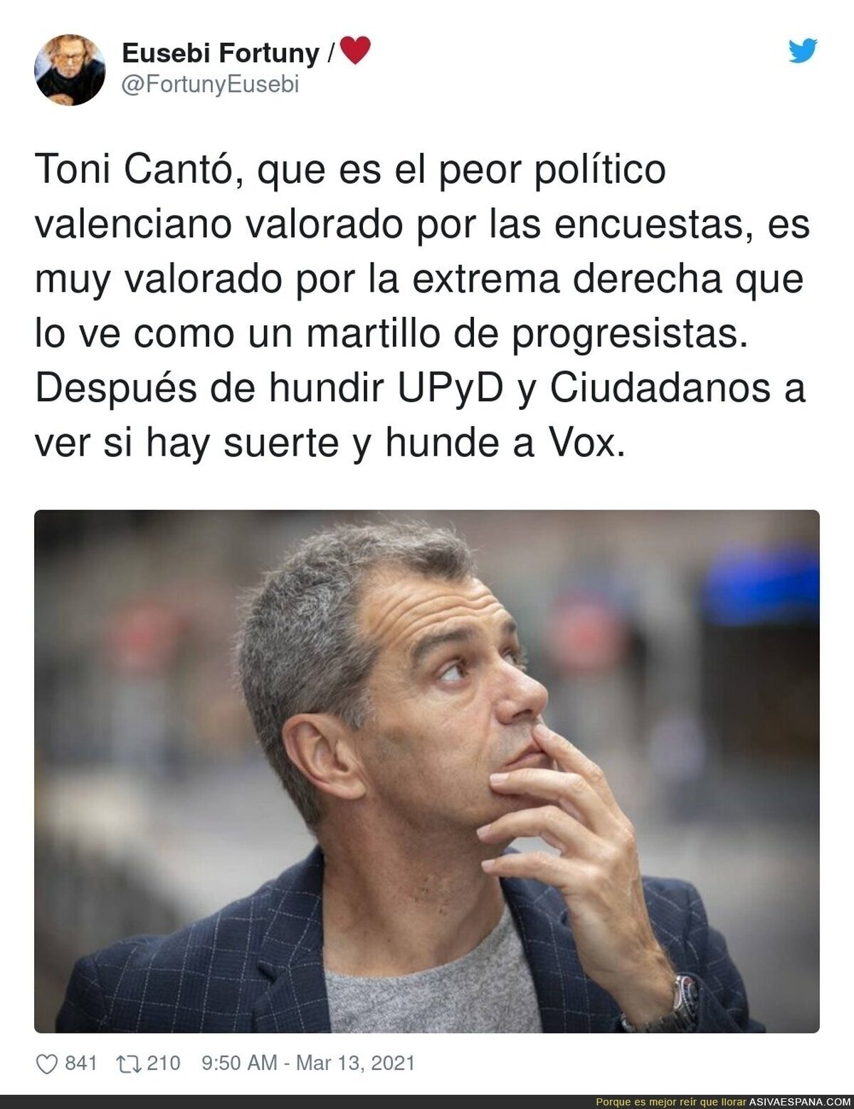 Toni Cantó a un paso de hundir otro partido