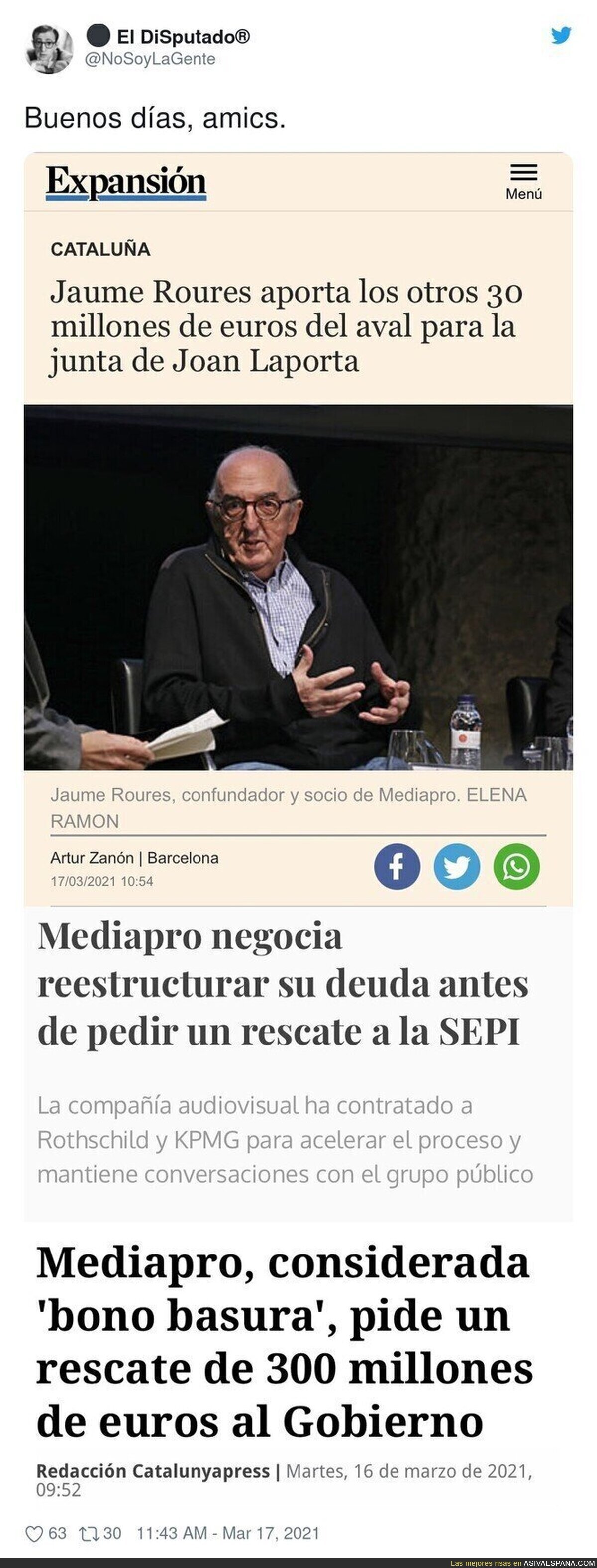 El aval de Jaume Roures a Laporta que hace sospechar a los madridistas