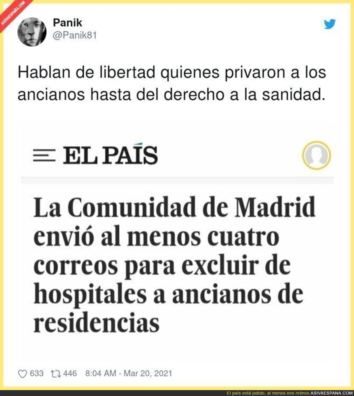 Es criminal lo de la Comunidad de Madrid durante la pandemia