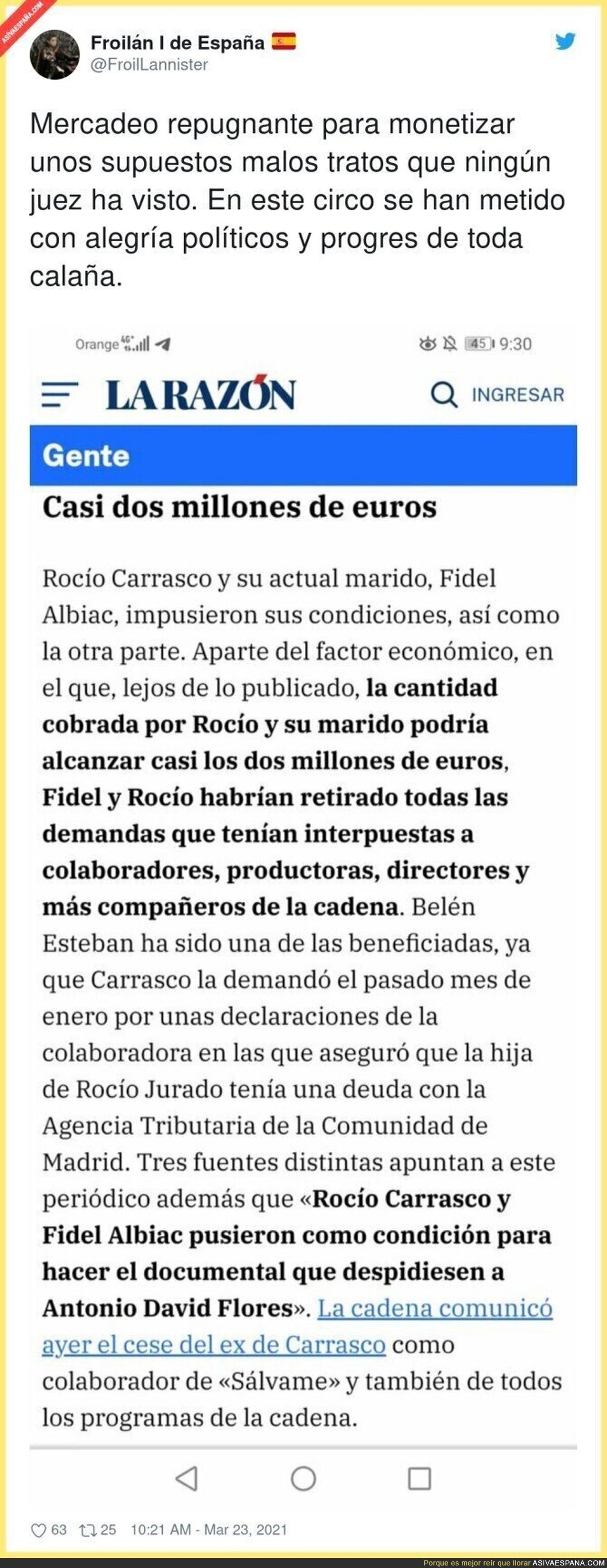 Sale a la luz el precio y las condiciones de la entrevista a Rocío Carrasco en Telecinco