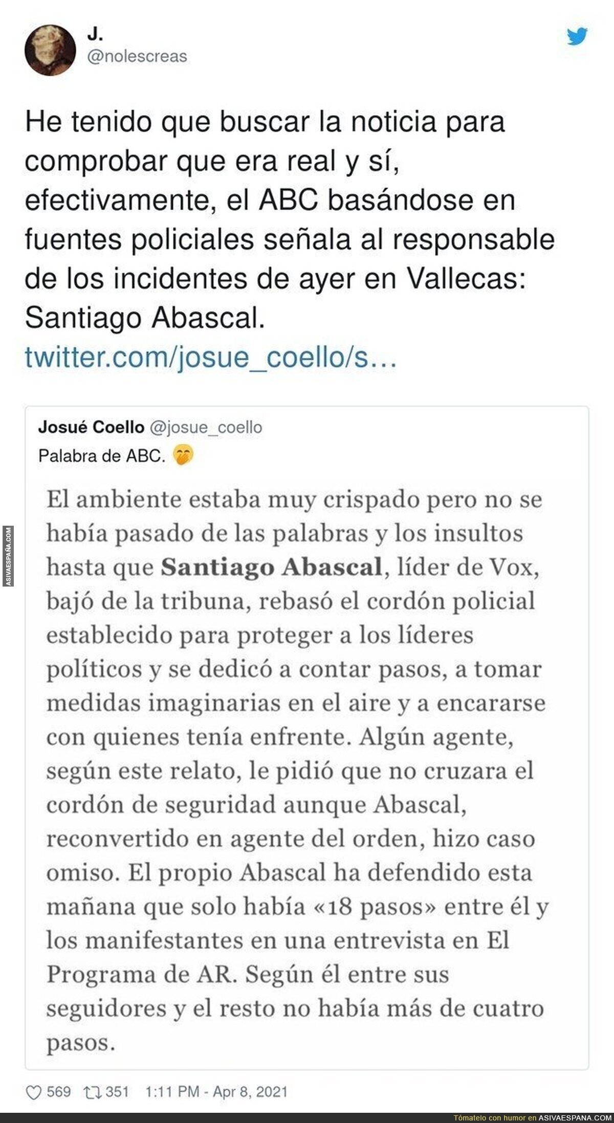 La Policía lo tiene claro: El culpable de todo en Vallecas es Santiago Abascal
