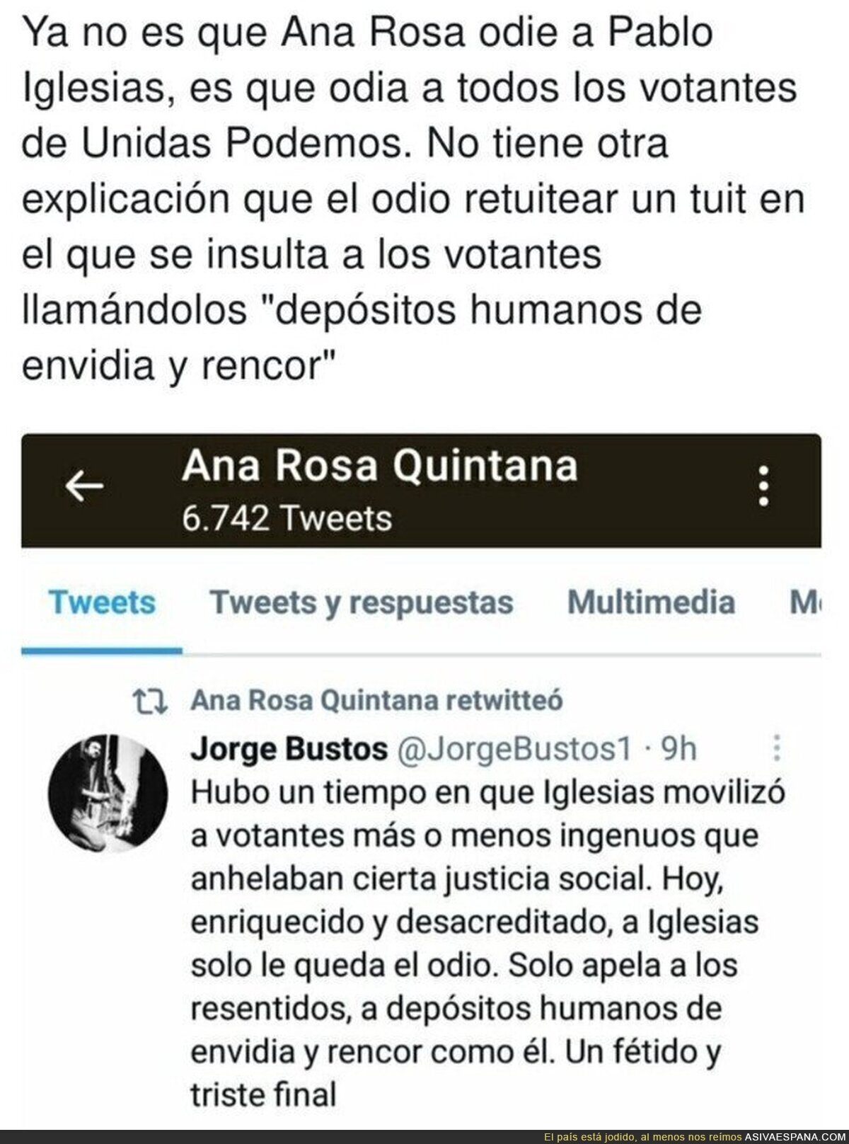 El odio de Ana Rosa Quintana a los votantes de Unidas Podemos