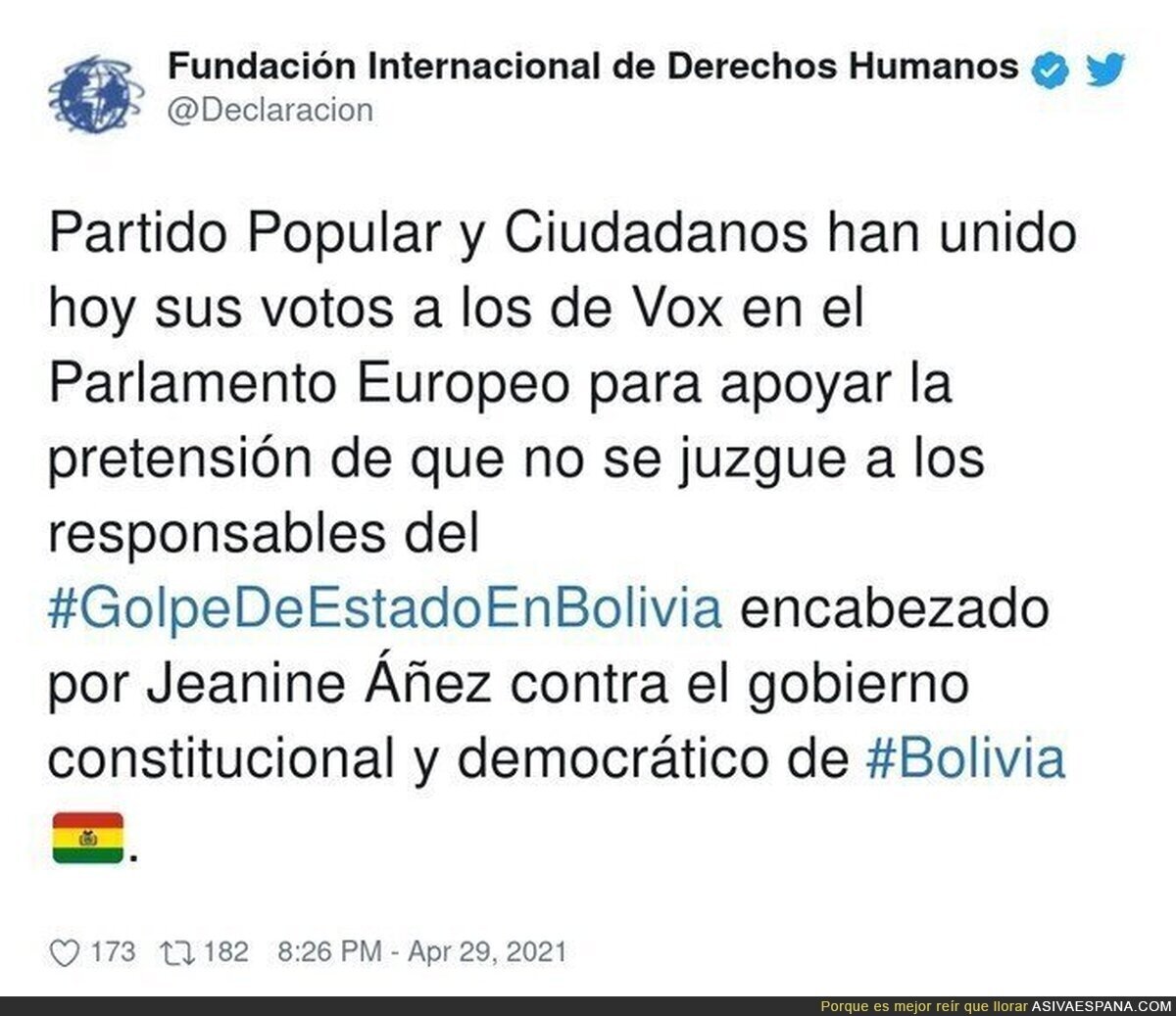 La derecha española se junta para no juzgar el golpe de estado en Bolivia