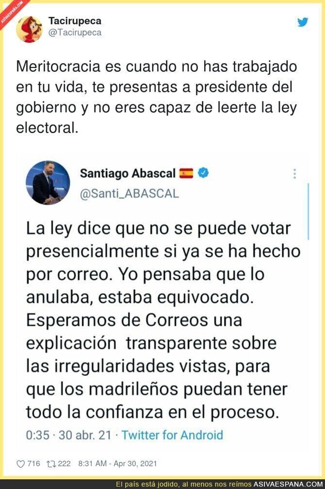 Santiago Abascal quería lío en las mesas electorales y le han pillado no sabiéndose la ley
