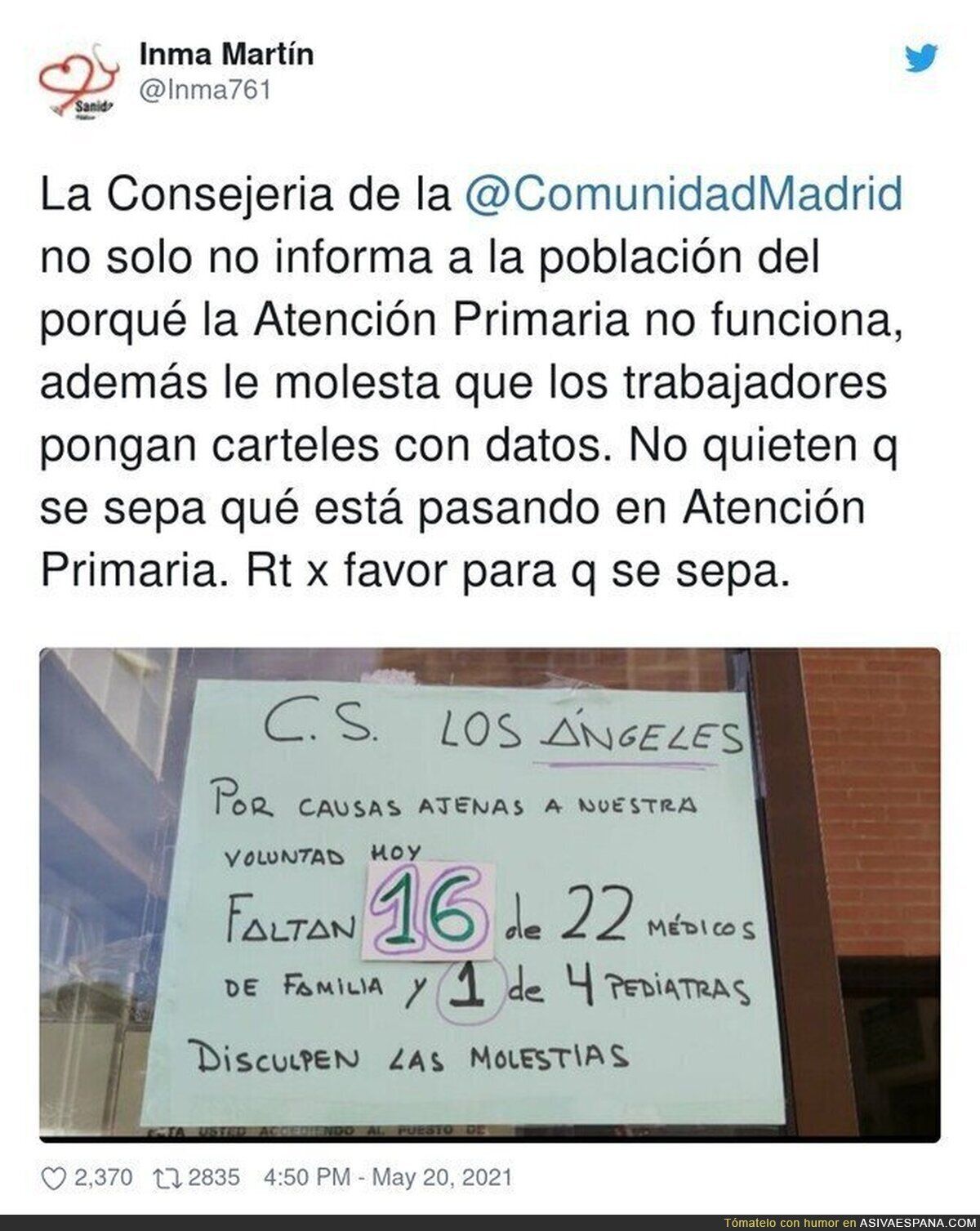 A la Comunidad de Madrid no le gusta que a la población se le informe