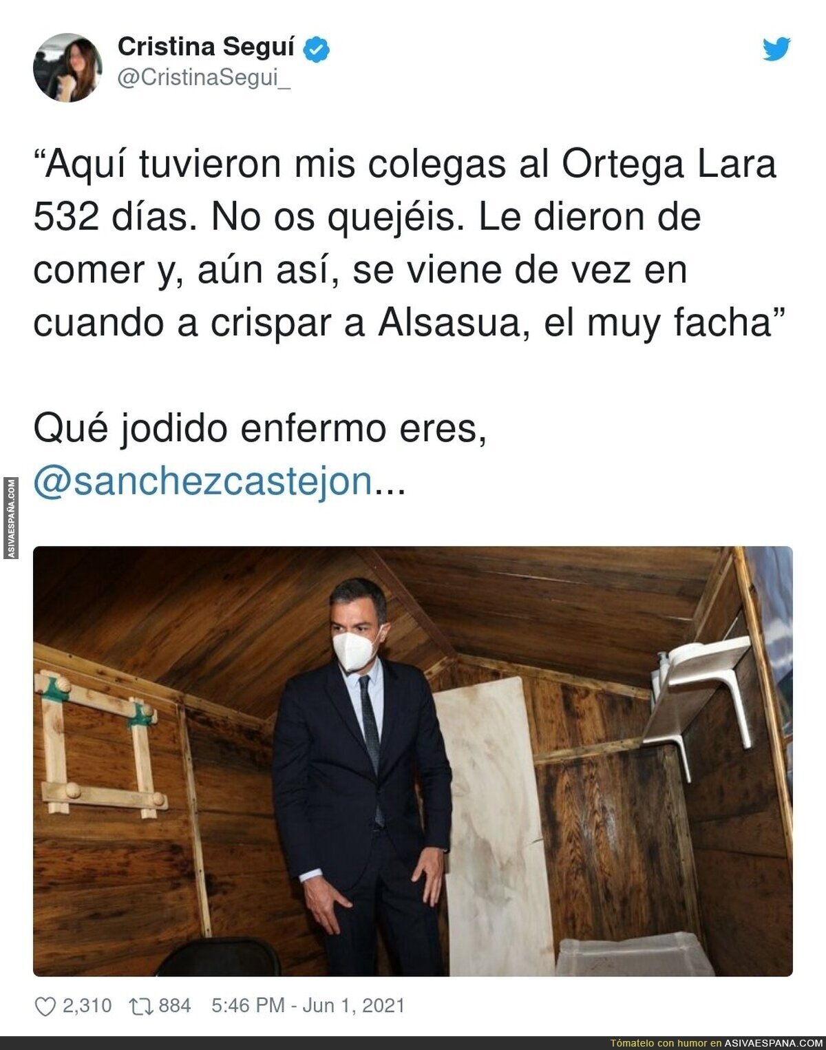 Cristina Seguí se inventa unas declaraciones de Pedro Sánchez visitando el zulo de Ortega Lara y sus seguidores se la terminan creyendo