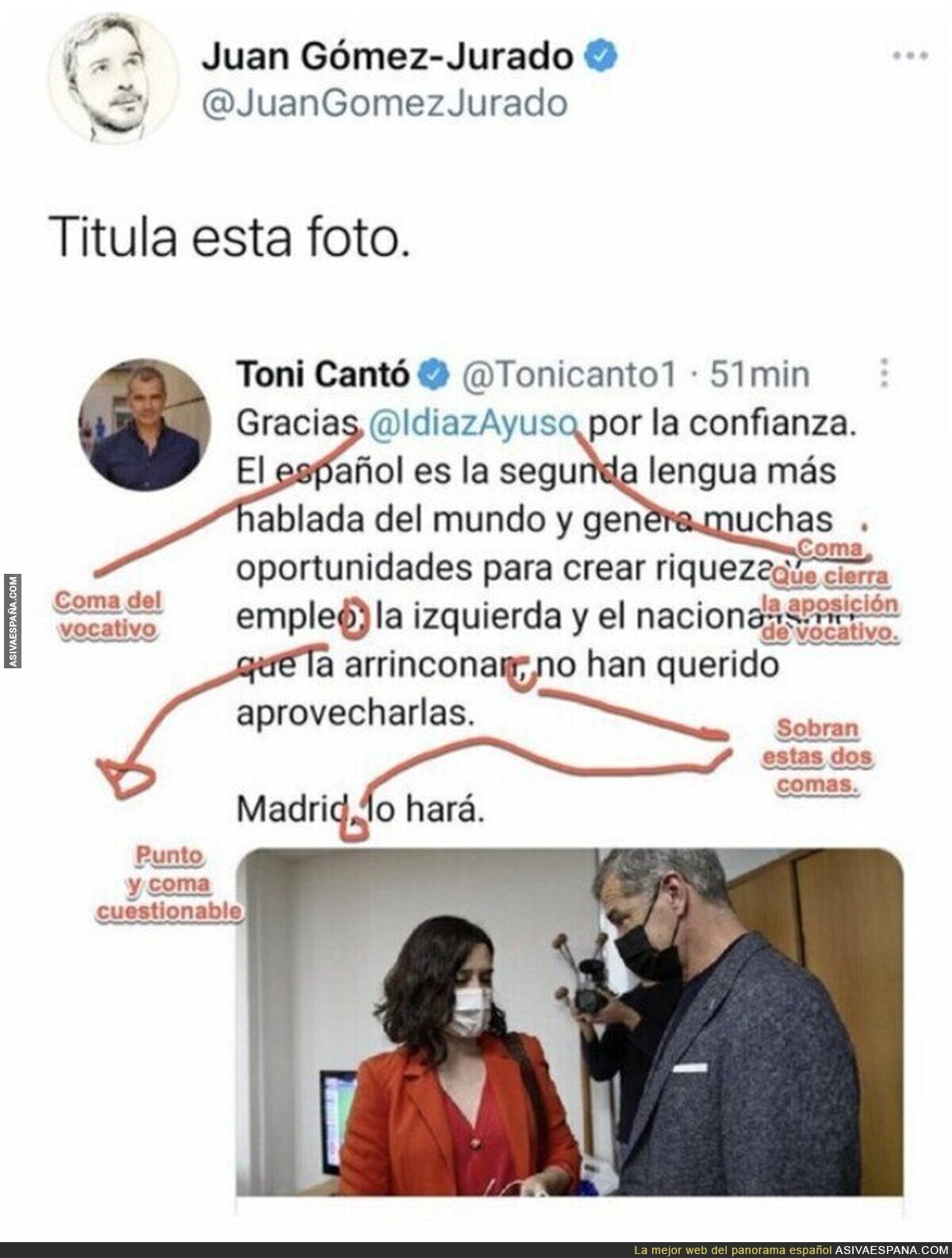El escritor Juan Gómez-Jurado deja por los suelos a Toni Cantó por este tuit lleno de faltas