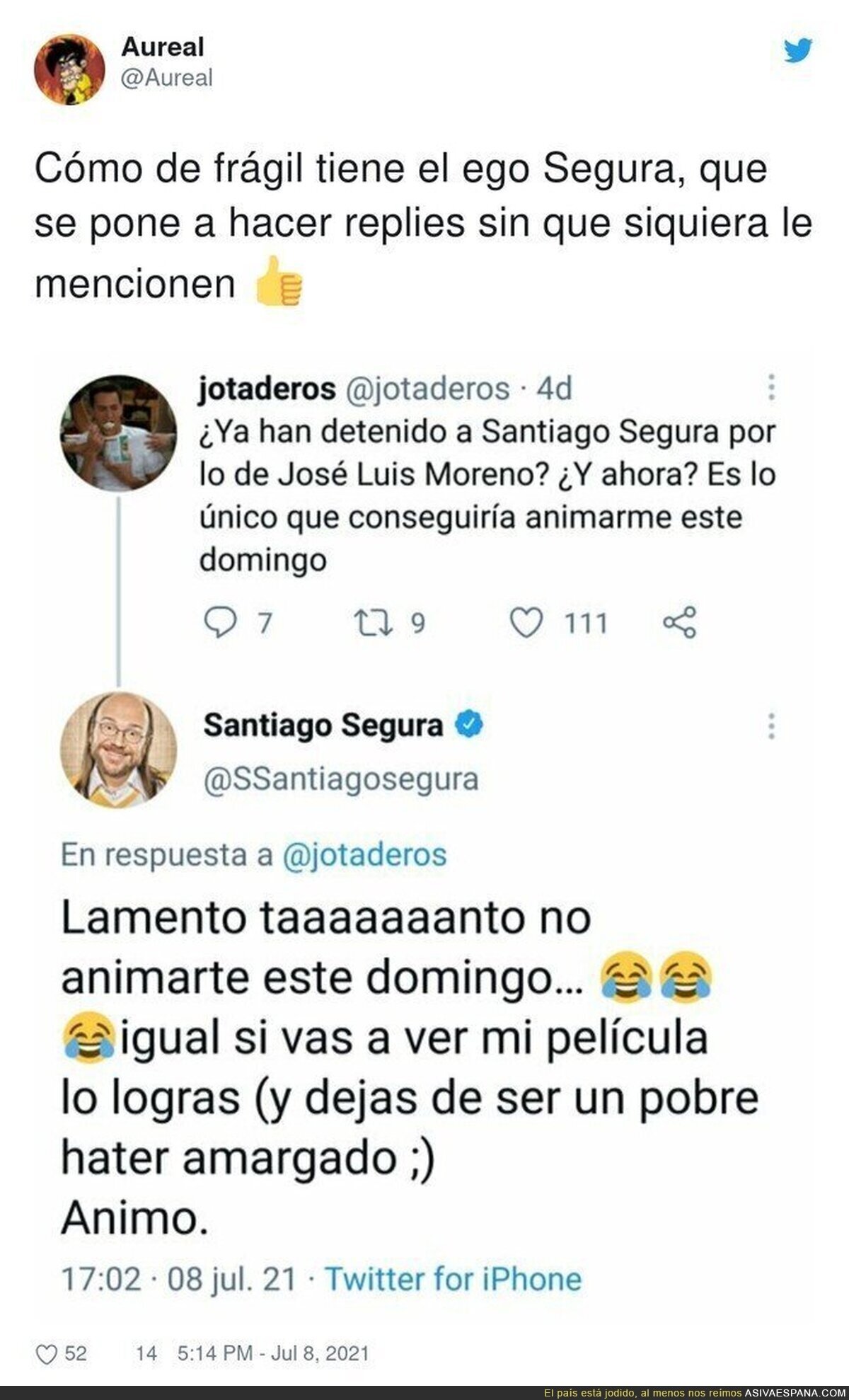 La respuesta de Santiago Segura a un 'hater' que ni le mencionaba en Twitter