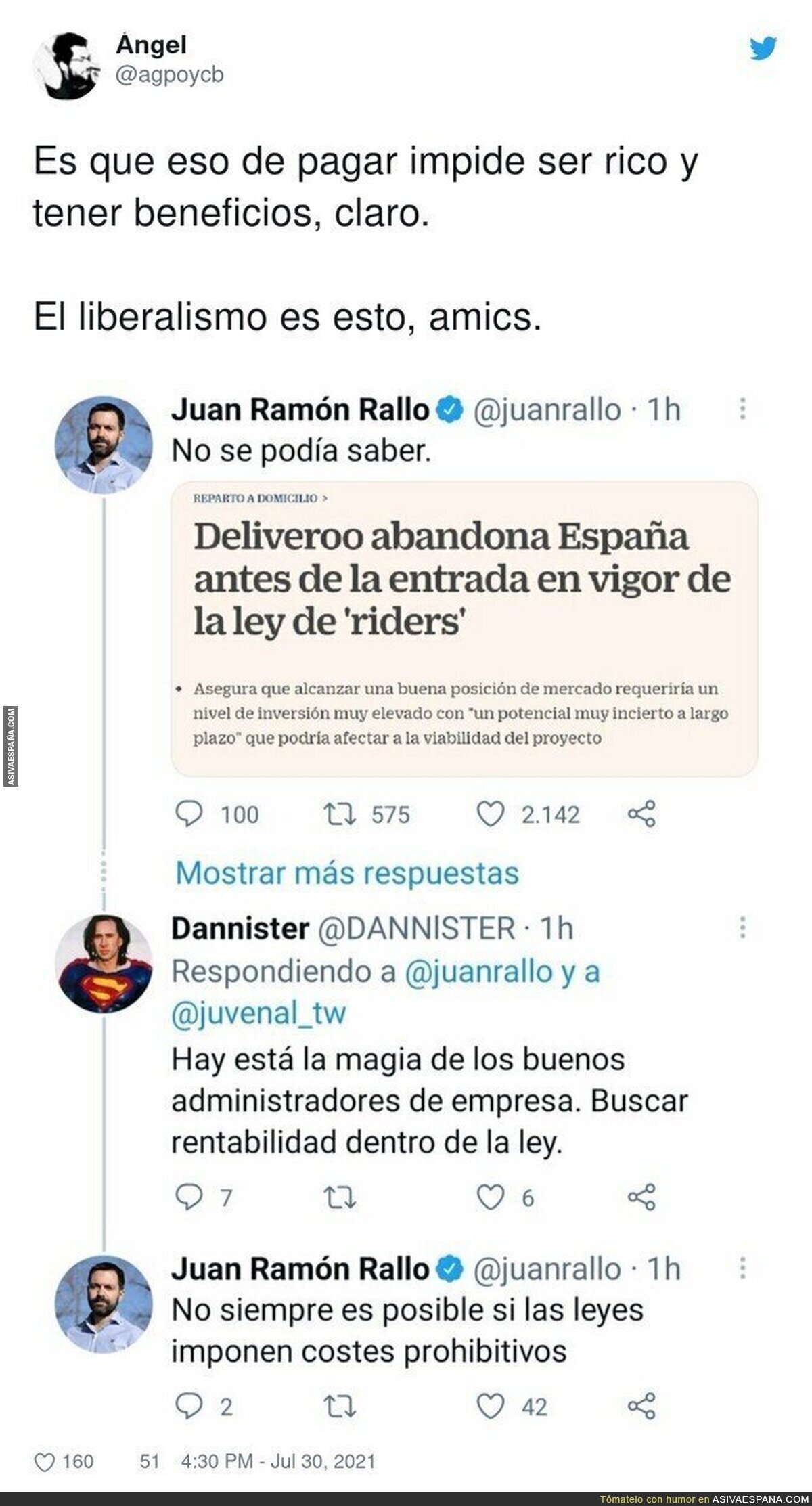 Así es Juan Ramón Rallo ante la noticia de Deliveroo