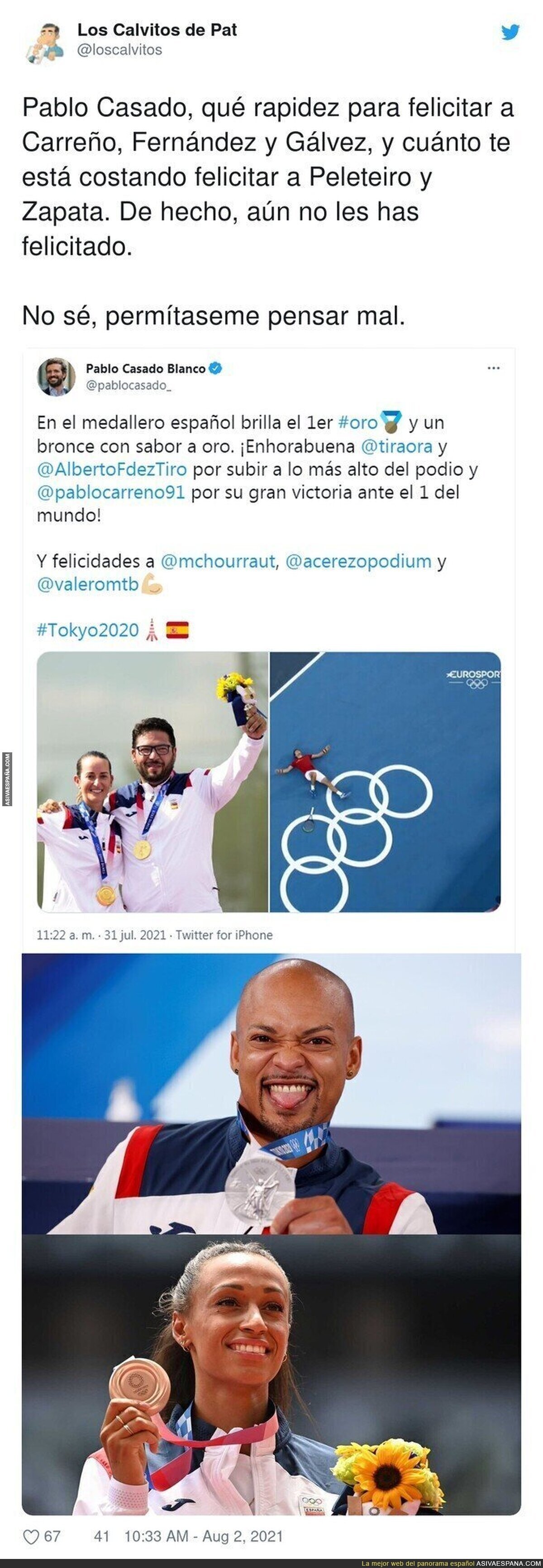 Pablo Casado no sabe felicitar a según que deportistas españoles 