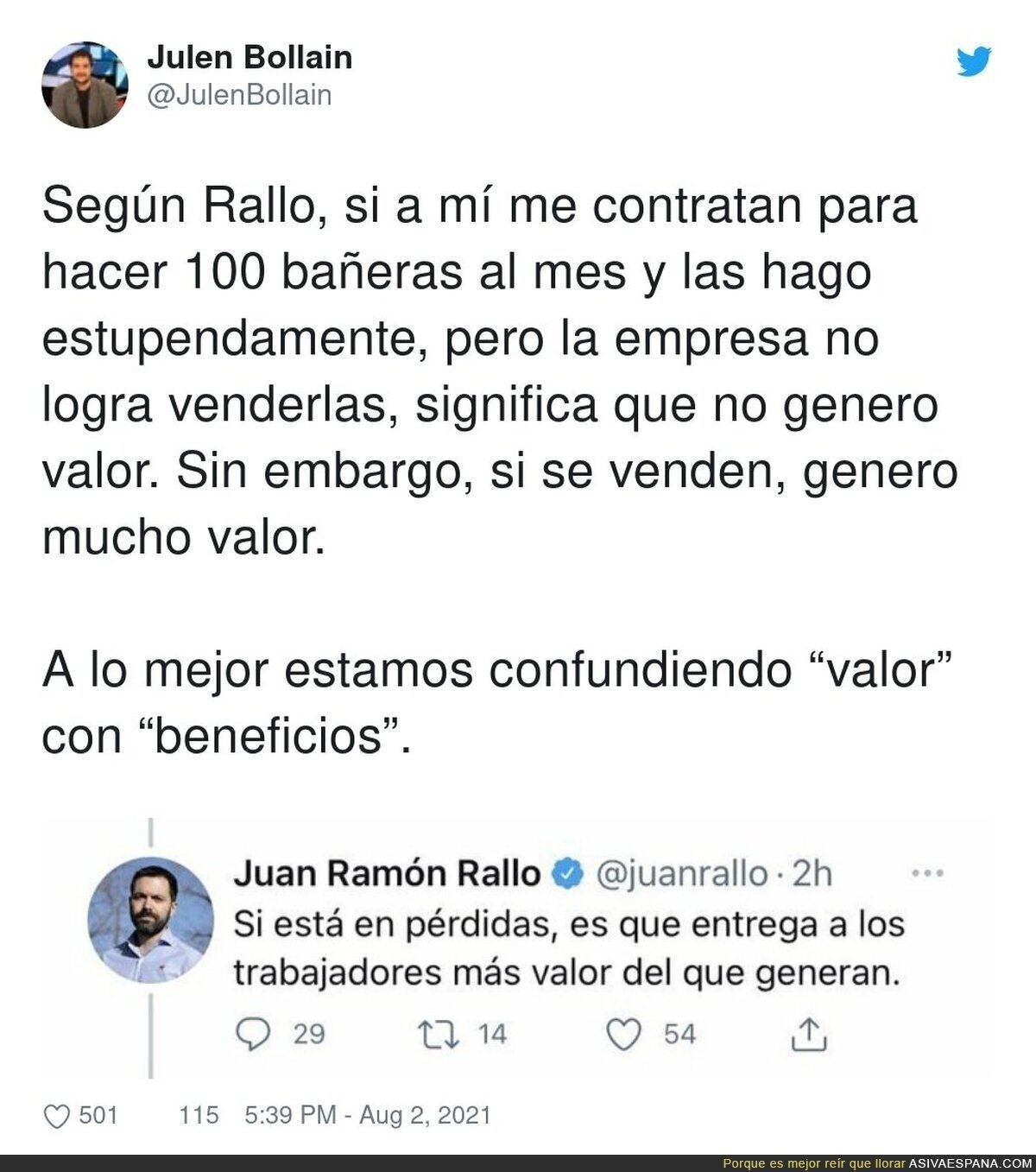 Siguiendo su razonamiento, a él no le deberían pagar por su trabajo, porque falla más que una escopetilla de feria