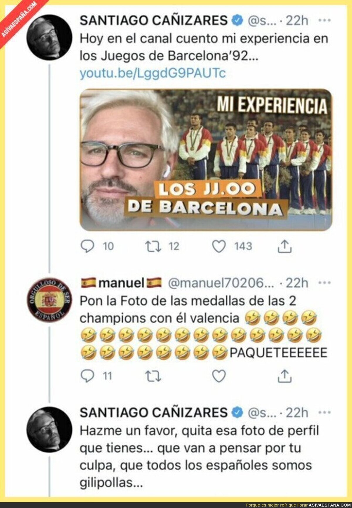 Cañizares le acaba de pegar un revés monumental a este típico patriota español por ir de gracioso