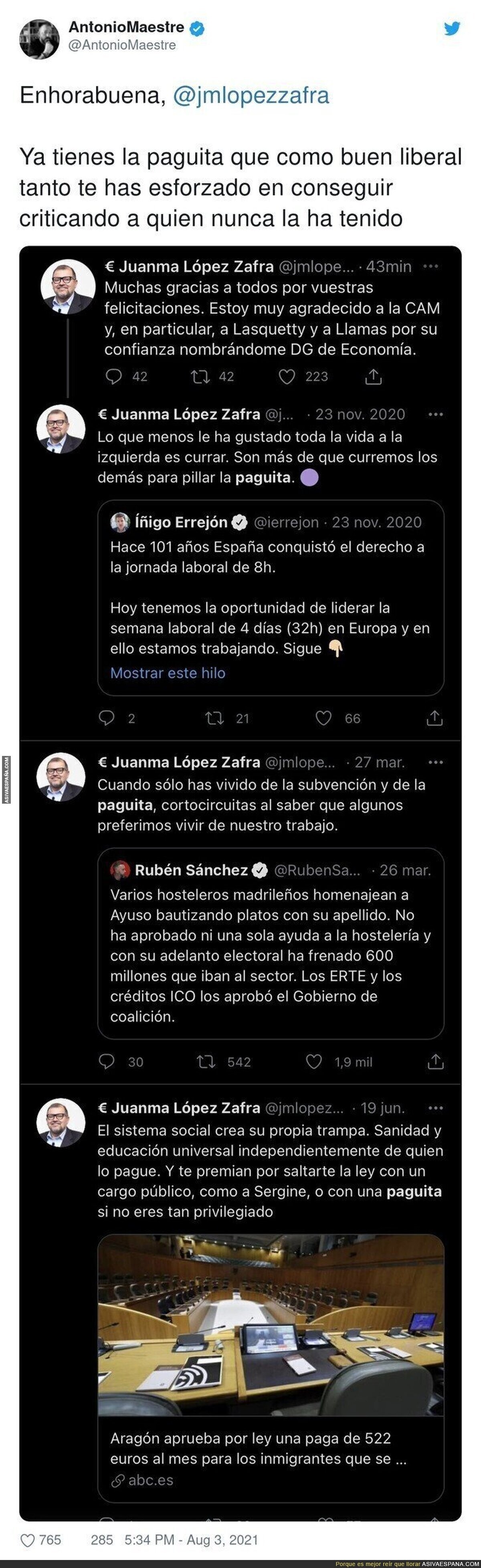 Juanma López Zafra ya forma parte de lo que lleva criticando tantos meses atrás en estos tuits