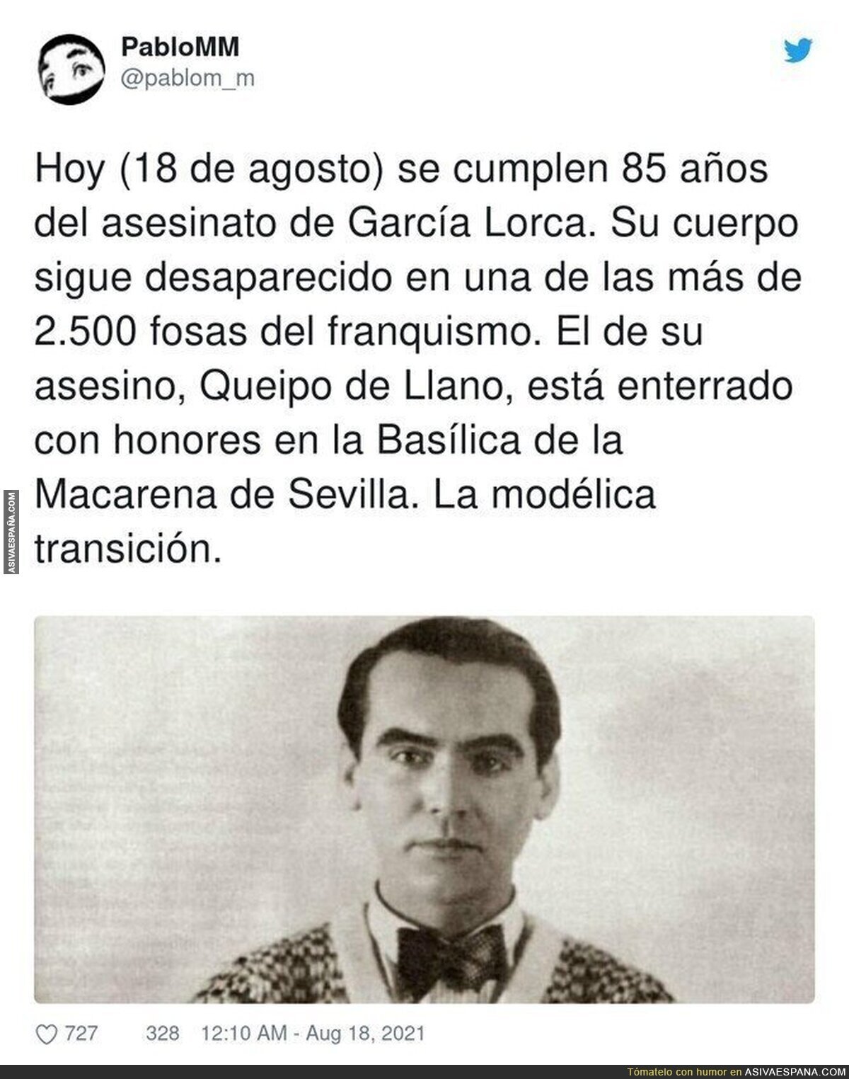 Que nunca se olvide el asesinato de Federico García Lorca