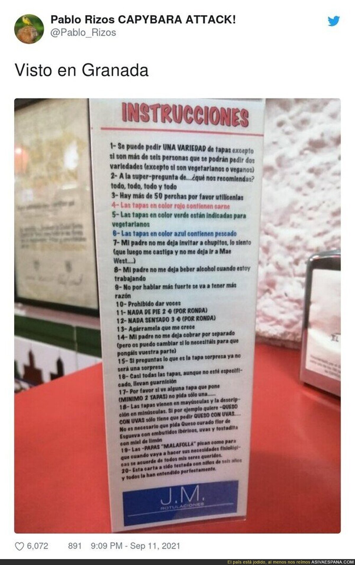 Las instrucciones de este bar están dando la vuelta al país por lo random que son, por @Pablo_Rizos