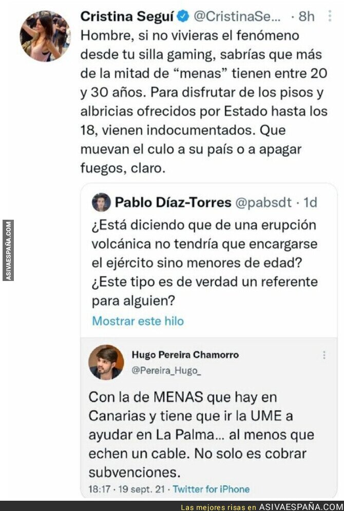 El deleznable mensaje de Cristina Seguí sobre los MENA y el volcán de La Palma