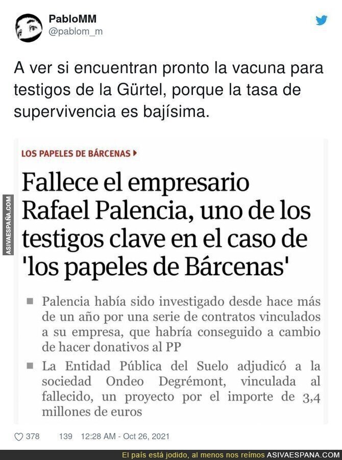 16 testigos de la corrupción del PP han fallecido desde que estalló la Gürtel