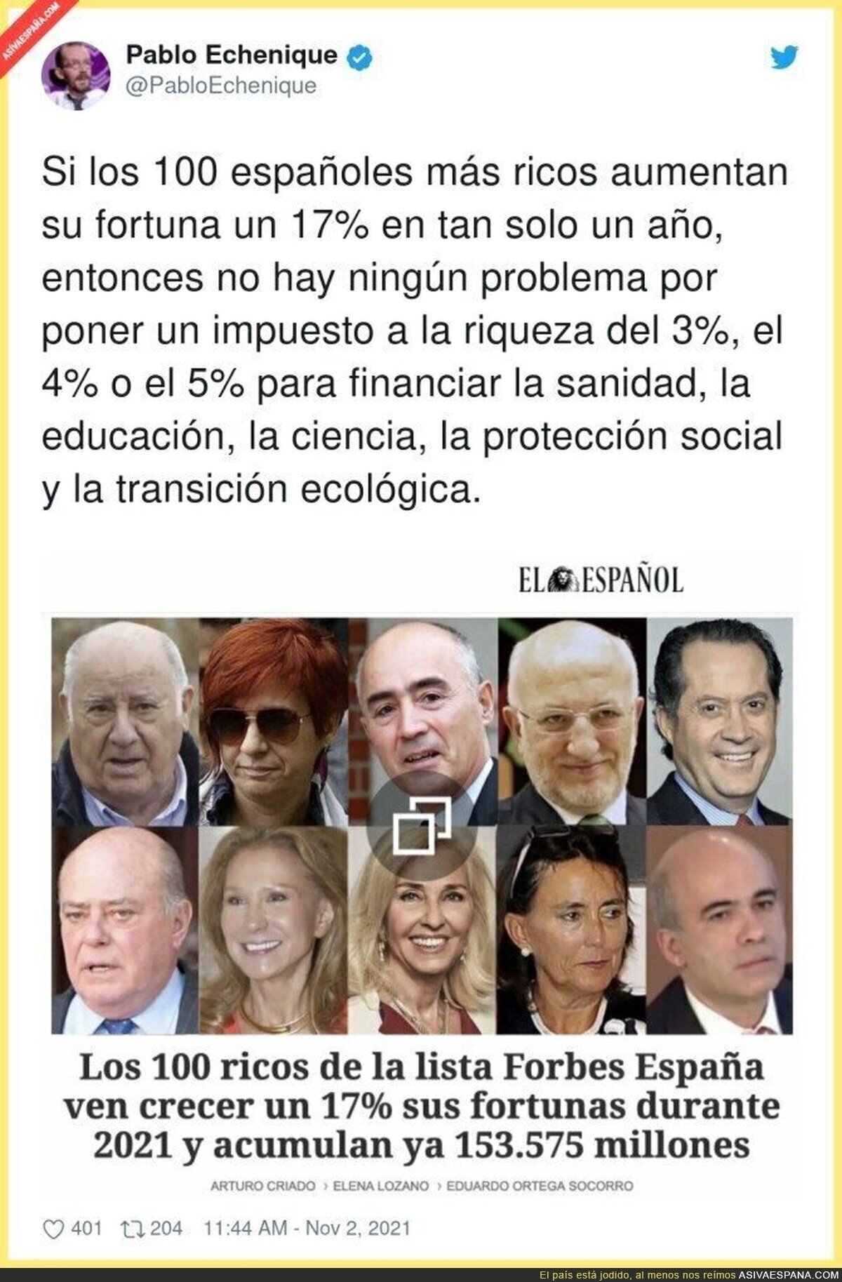Como es la meritocracia en España que la segunda persona más rica en el país es la hija del primero