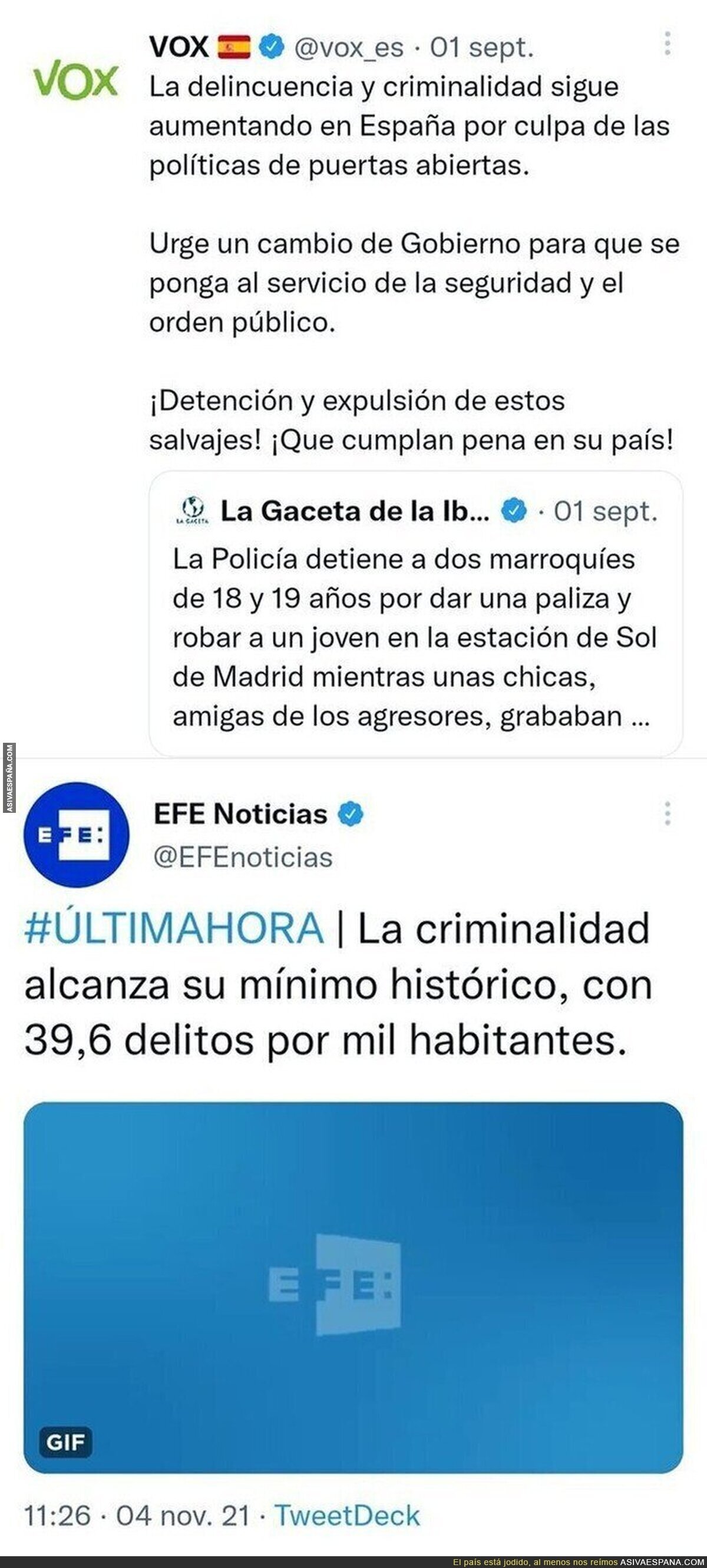 La criminalidad está bajo mínimos