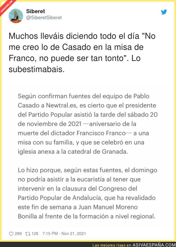 Las excusas del PP por las que Pablo Casado asistió sin querer a un homenaje de Franco en una iglesia