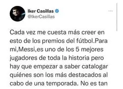 El rev&eacute;s monumental de este periodista a Iker Casillas tras este tuit sobre el Bal&oacute;n de Oro tras ganarlo Messi