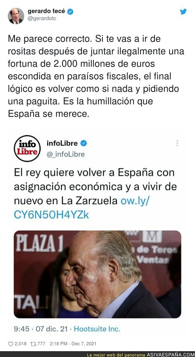 Si España cede ante el monárquico ladrón es el fin de España como país serio