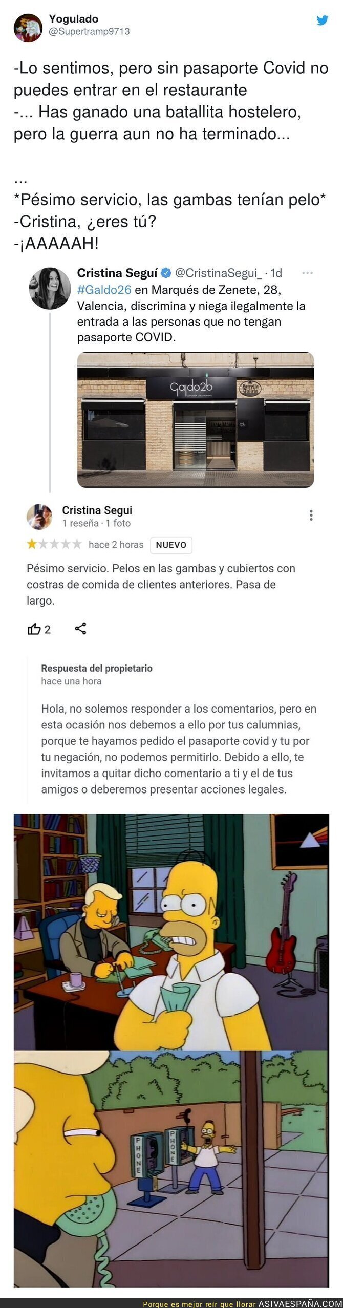 Cristina Seguí se inventa que no la dejaron pasar a un restaurante y la pillan inventándose esto en las reseñas de Google