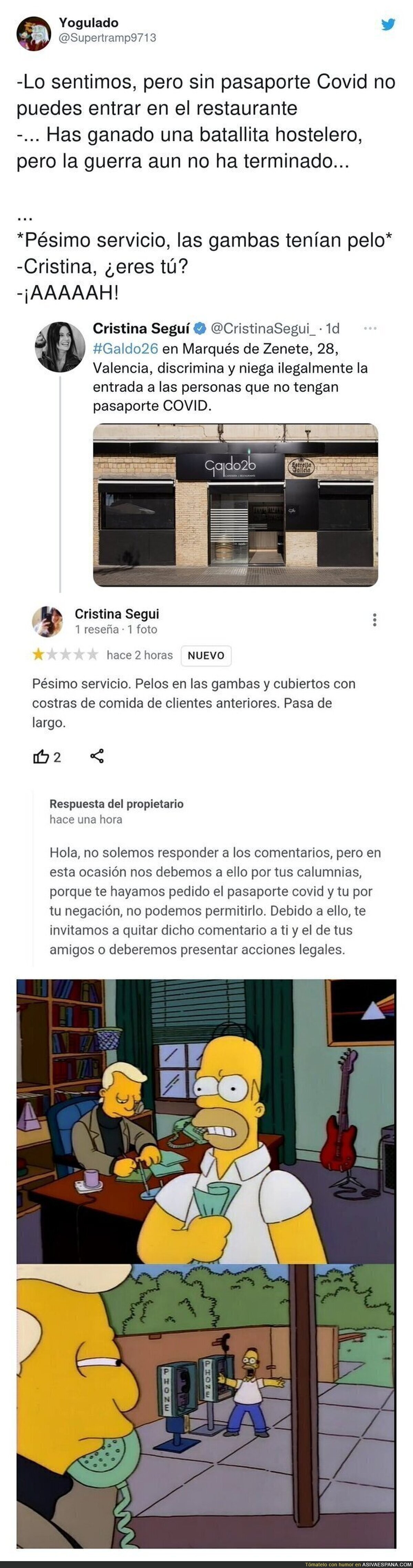 Cristina Seguí se inventa que no la dejaron pasar a un restaurante y la pillan inventándose esto en las reseñas de Google