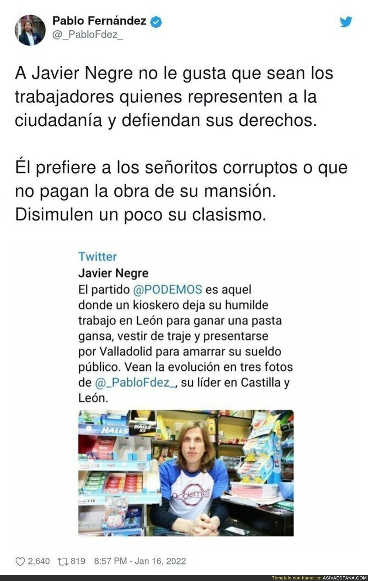 Gran respuesta de Pablo Fernández a Javier Negre