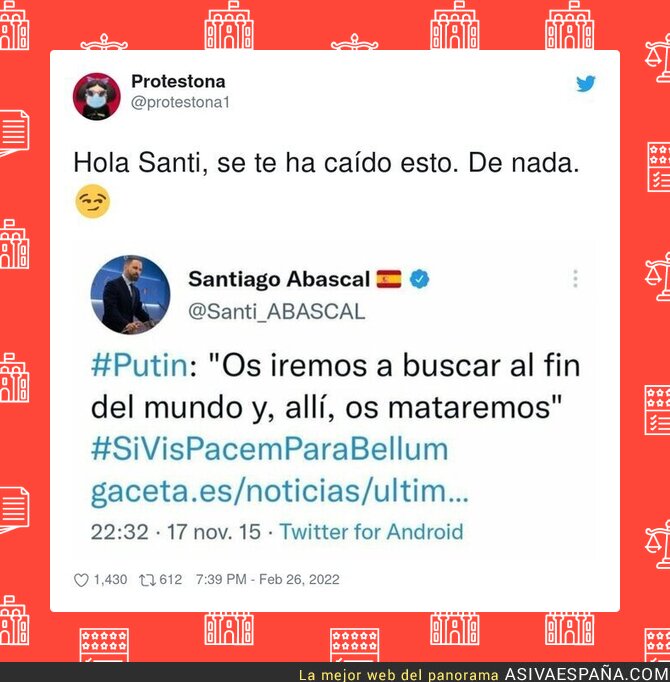 El tuit que se le ha borrado a Santiago Abascal sobre Putin