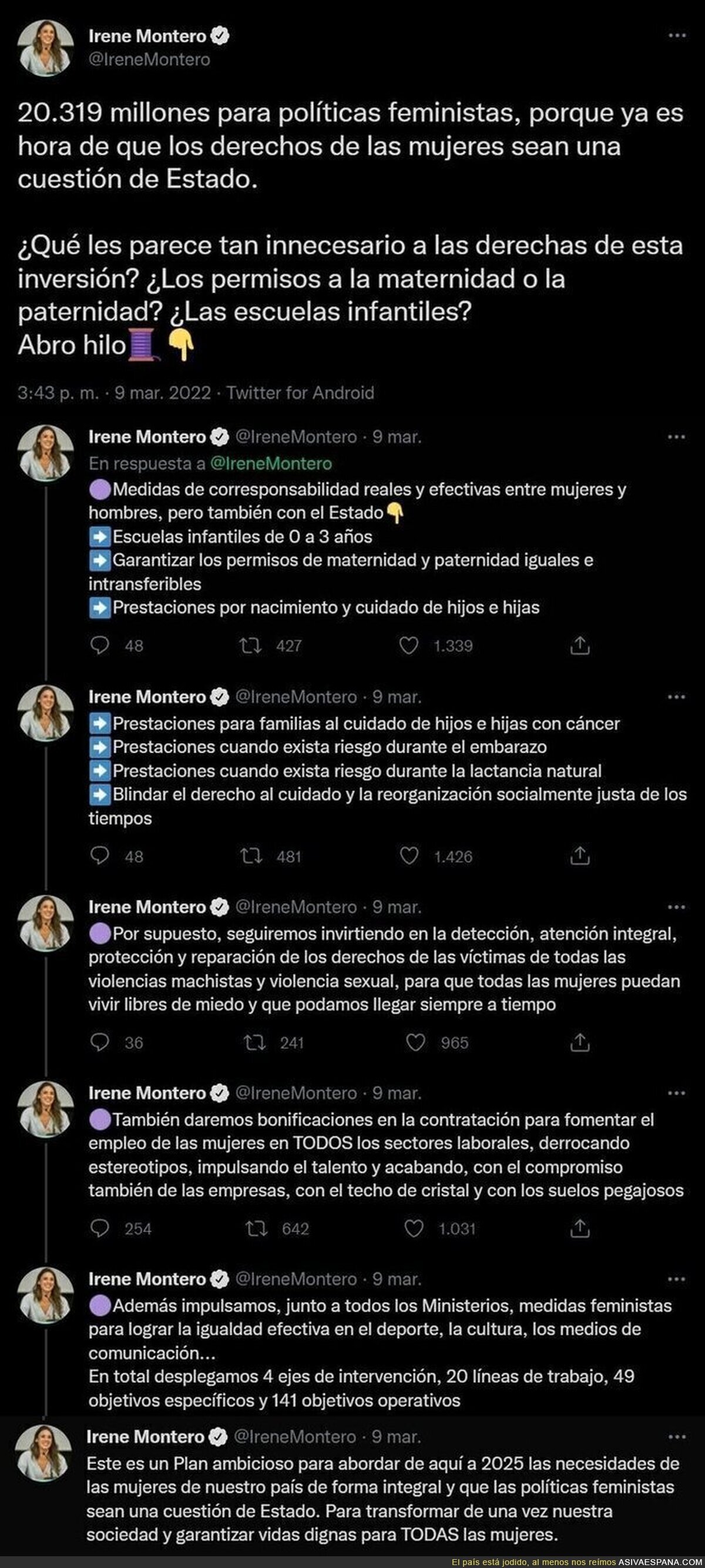 A todo esto irá dirigido los 20.319 millones de euros el ministerio de igualdad de Irene Montero por lo que la ultraderecha está contra ella