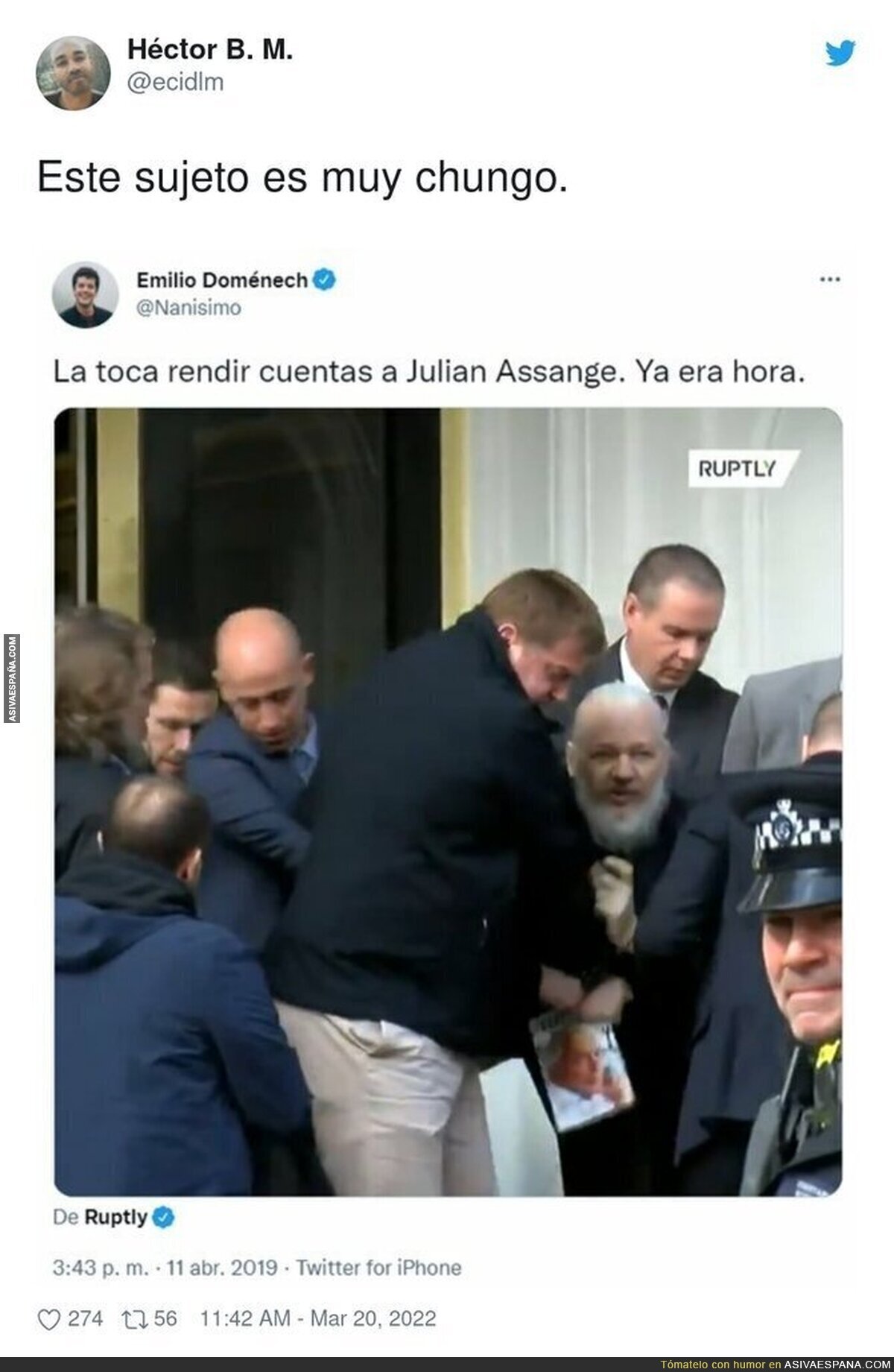 La mascota de Ana Pastor y su lamentable tuit sobre Julian Assange que no debería caer en el olvido