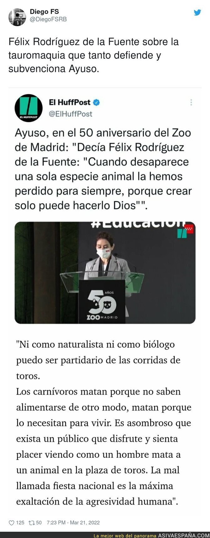 Isabel Díaz Ayuso menciona a Felix Rodríguez de la Fuente y la desaparición de especies