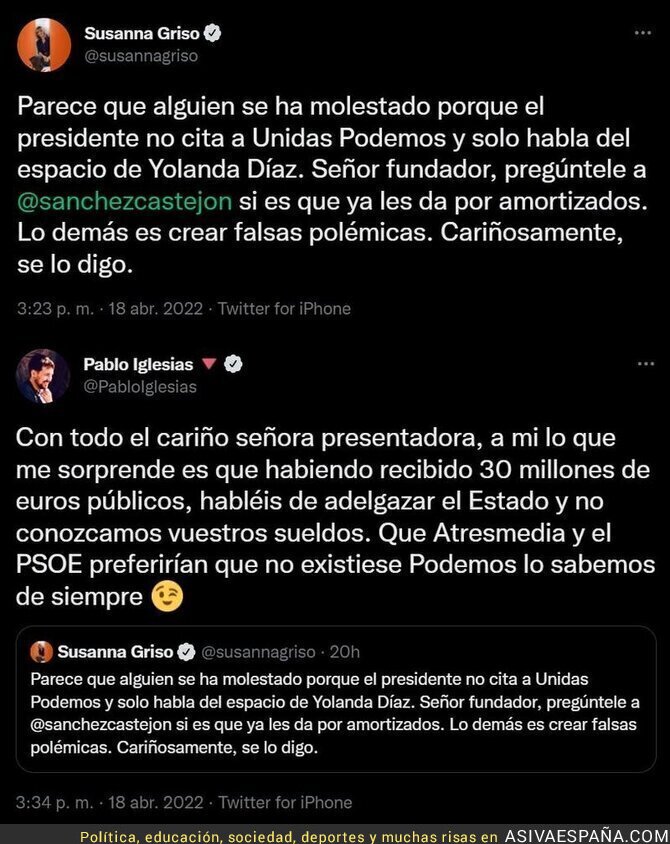 Brutal respuesta de Pablo Iglesias a Susansa Griso con la que la ha callado de un plumazo