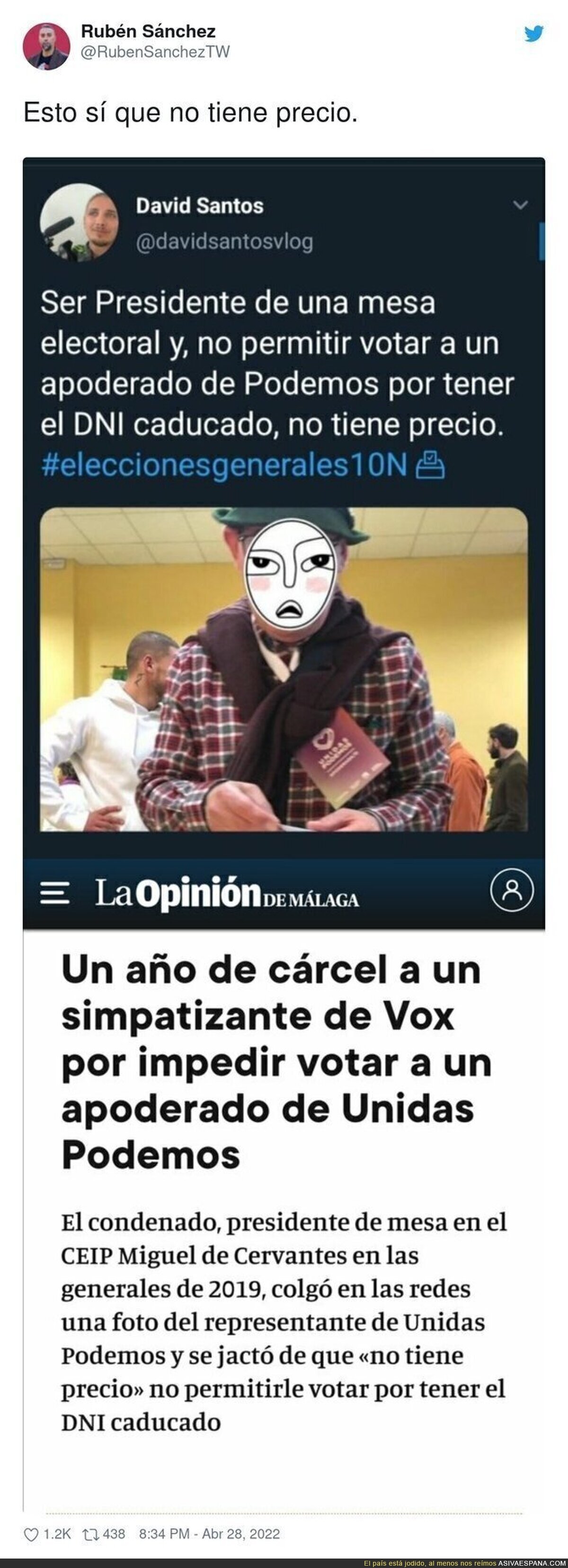 Esta historia del simpatizante de VOX que no dejó votar a un apoderado de Unidas Podemos te hará sonreír