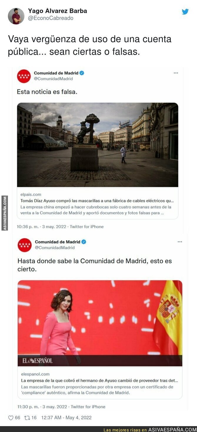 Isabel Díaz Ayuso usando la página de la Comunidad de Madrid a su antojo