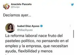 Así cambia de opinión Isabel Díaz Ayuso con la reforma laboral y al ver los buenos datos que trae