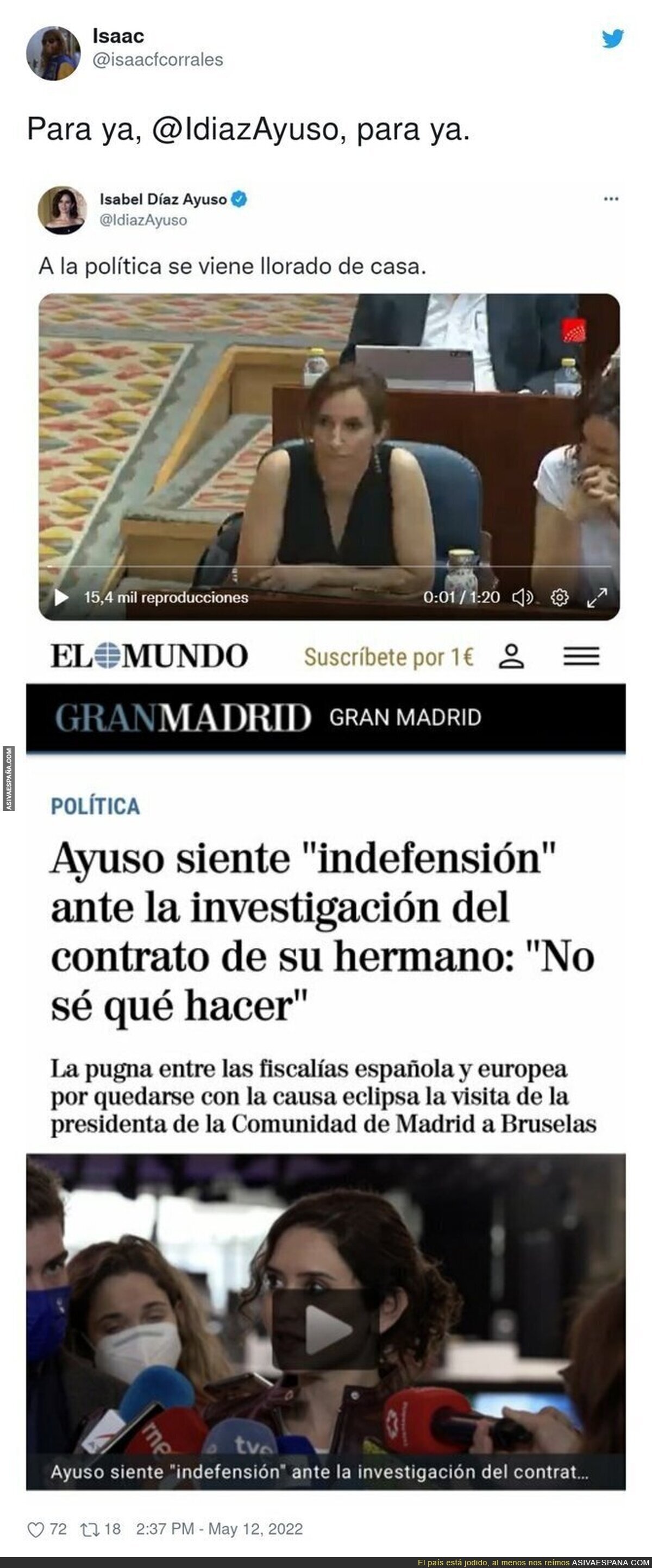 Los ataques se le vuelven en contra a Isabel Díaz Ayuso