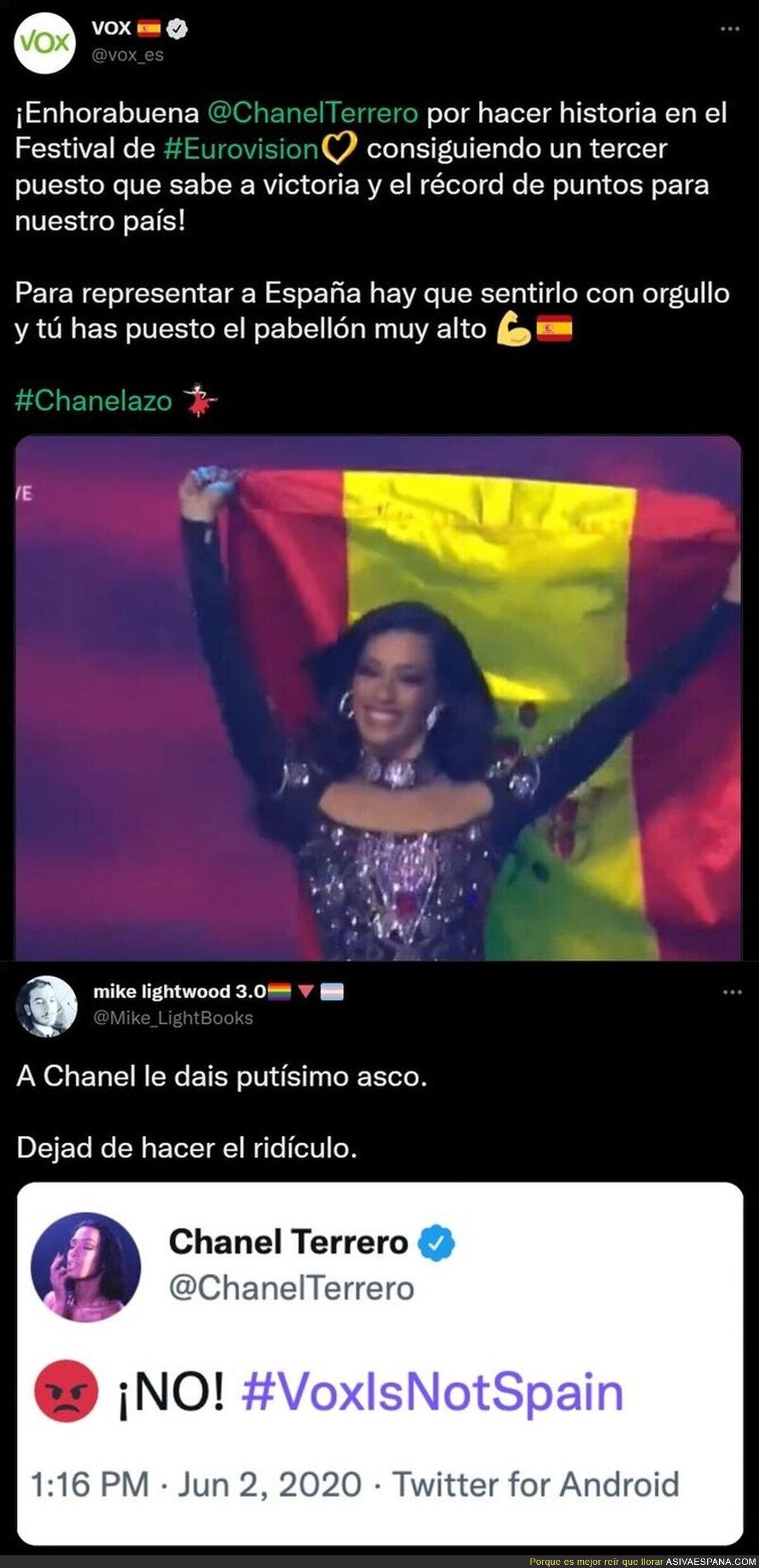 VOX felicitó a Chanel por su puesto en Eurovisión y todo el mundo está recordando el mensaje que le dejó la artista al partido de ultraderecha en 2020