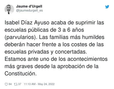 Muy grave lo de Ayuso con las escuelas infantiles
