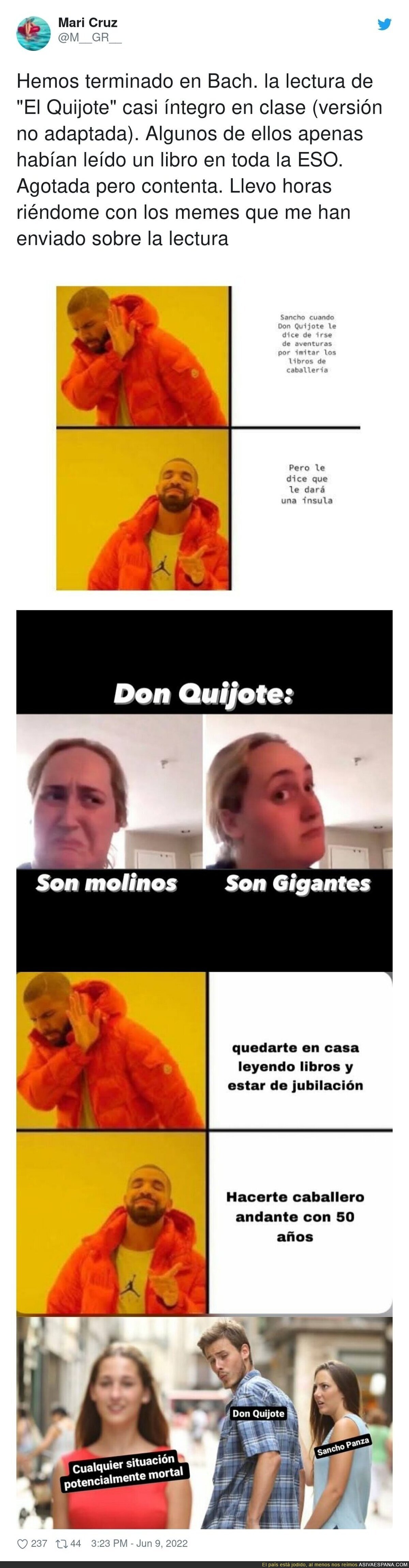 La genialidad de estos alumnos enviando memes de El Quijote tras leer el libro en la escuela